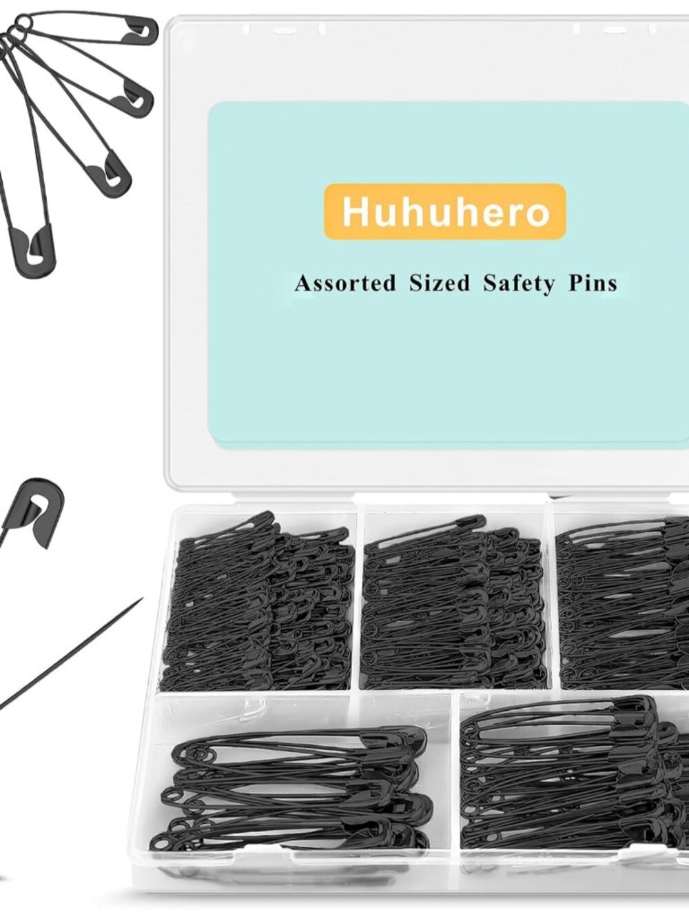 340 Pack Black Safety Pins Assorted, 5 Different Sizes Pin Bulk